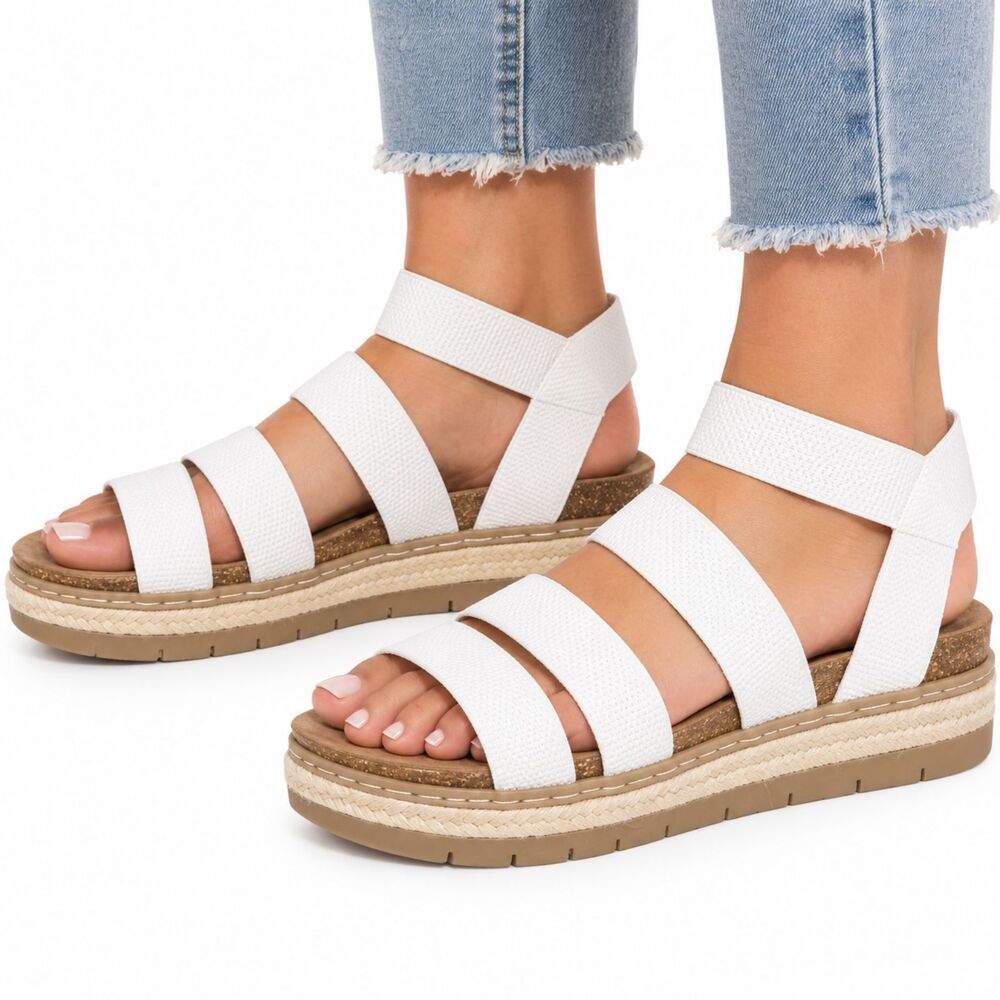 Madden Girl Women’s Lomie White Elastic Ankle Strap Sandals | Size 10M